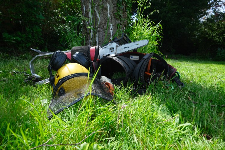 helmet saw and climbing gear